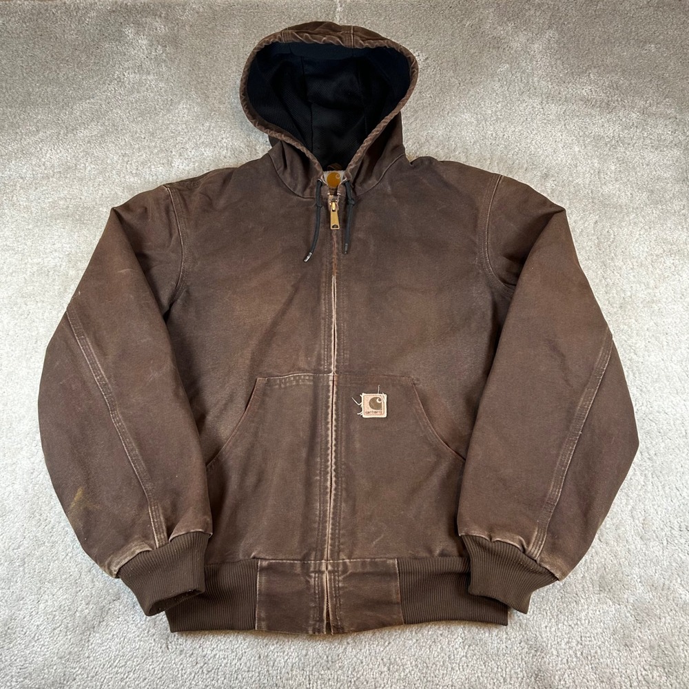 Carhartt J25 DKB Active Jacket Mens Small Brown Sandstone Duck Thermal Hooded